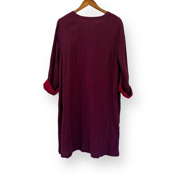 J Jill Pure Jill Color-Block Double-Cloth Dress Size L Burgundy Organic Cotton - Picture 9 of 11